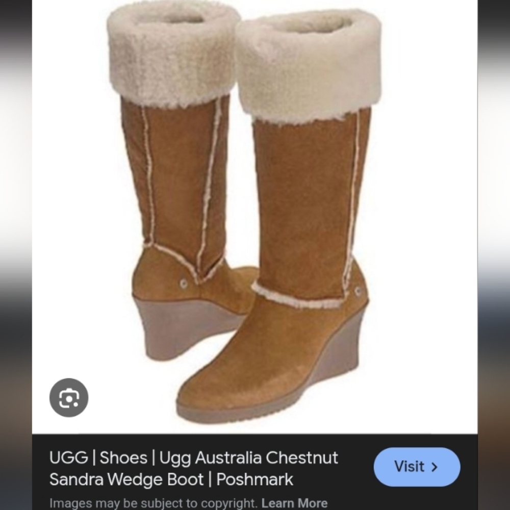 UGG Women's Tan and Chestnut Sandra Wedge Boots - Picture 3 of 16